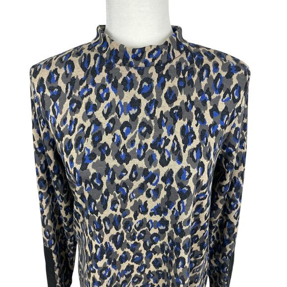 Tyler Boe Animal Print Tunic Top Long Sleeves Classic Timeless Blue Black Small - Picture 3 of 13